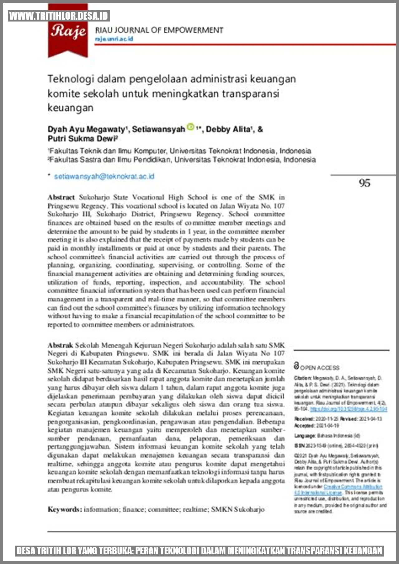Desa Tritih Lor yang Terbuka: Peran Teknologi dalam Meningkatkan Transparansi Keuangan